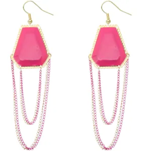 Pink Double Chain Geometric Dangle Earrings