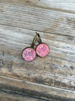 Pink Druzy Earrings