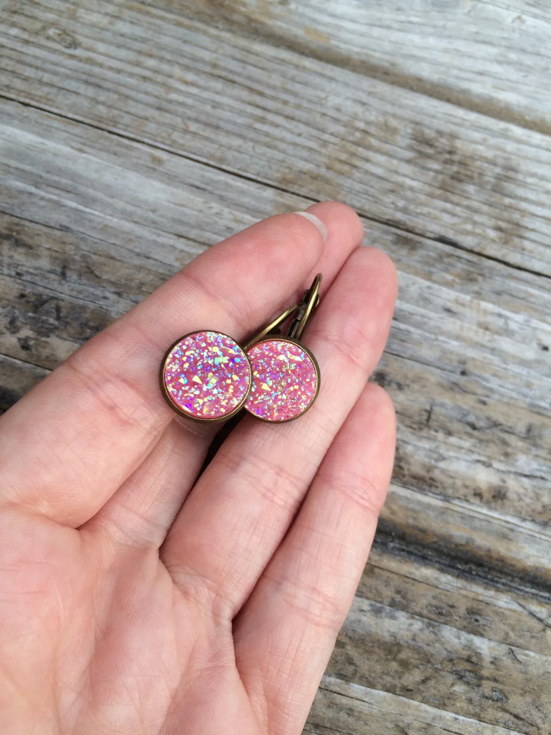Pink Druzy Earrings