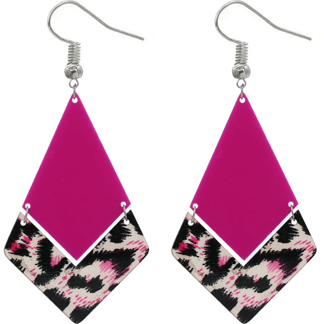 Pink Geometric Leopard Print Dangle Earrings
