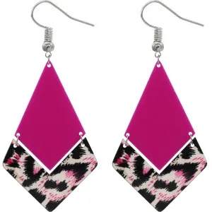 Pink Geometric Leopard Print Dangle Earrings