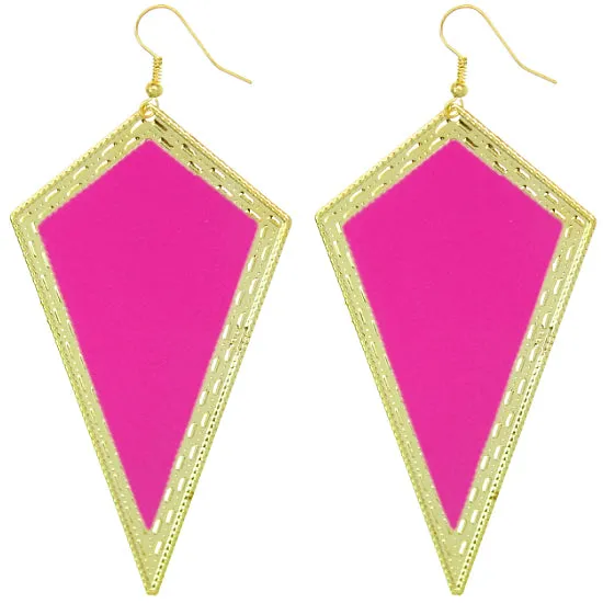 Pink Inverted Triangular Geometric Earrings