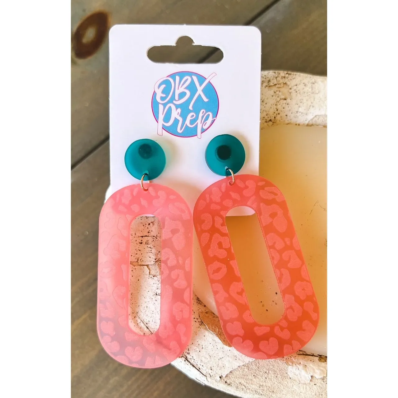 Pink Leopard Oval Acrylic Dangle Earrings S