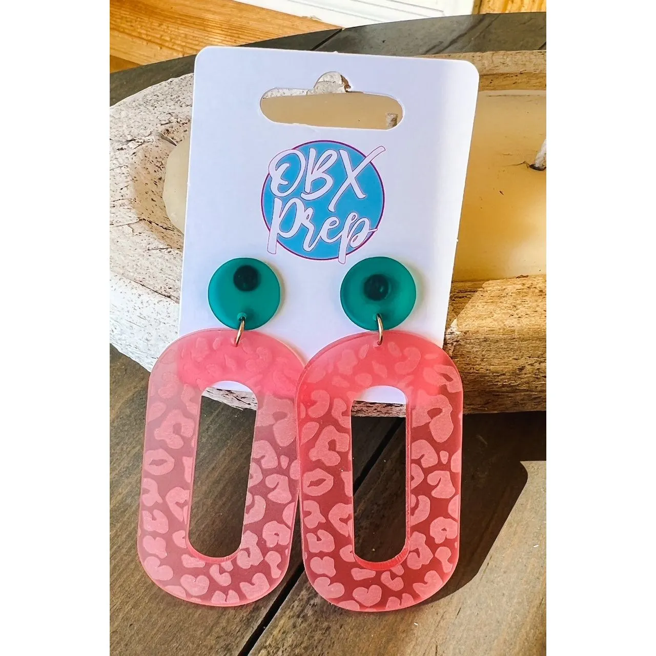 Pink Leopard Oval Acrylic Dangle Earrings S