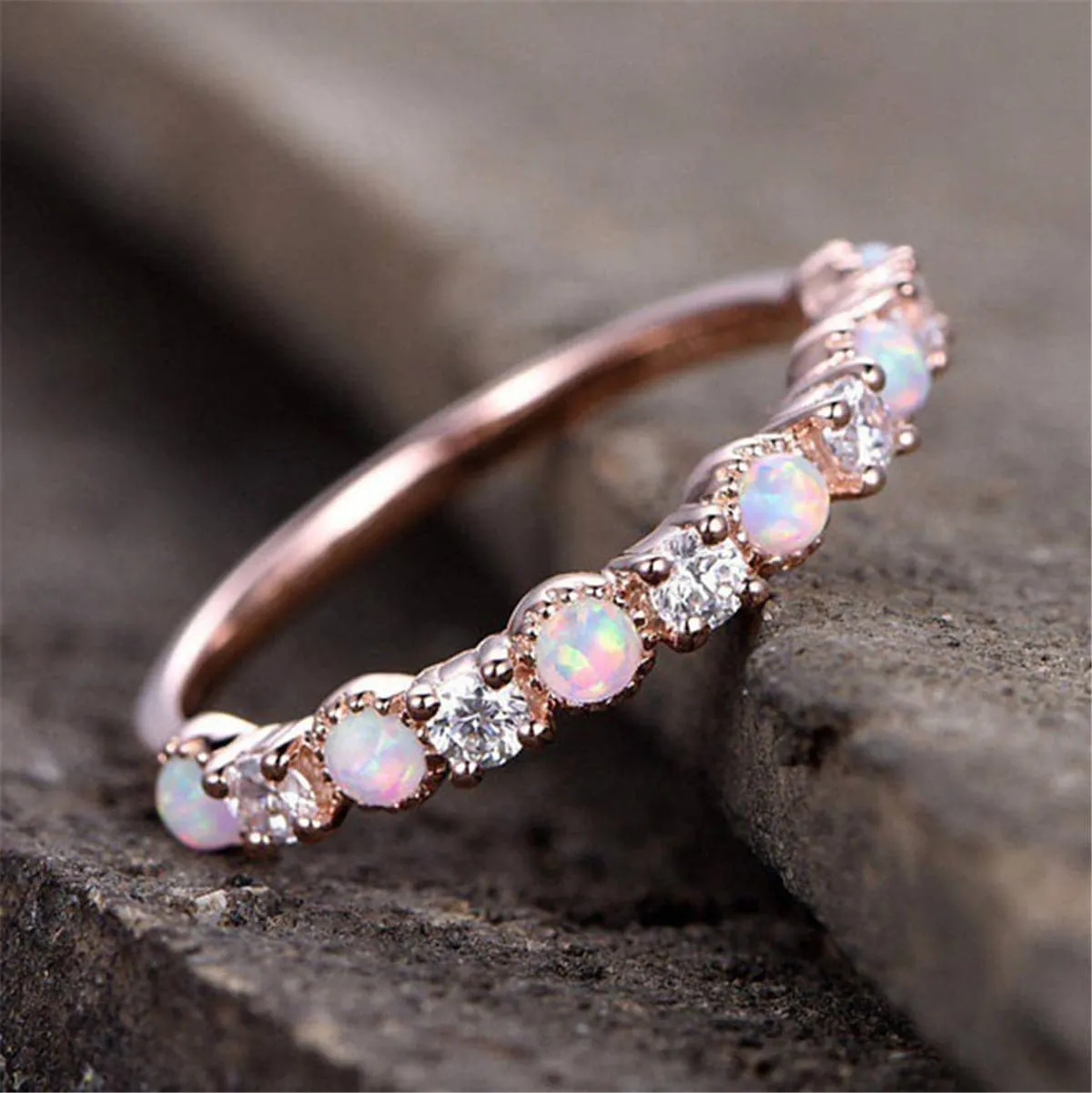 Pink Opal & Cubic Zirconia Ring