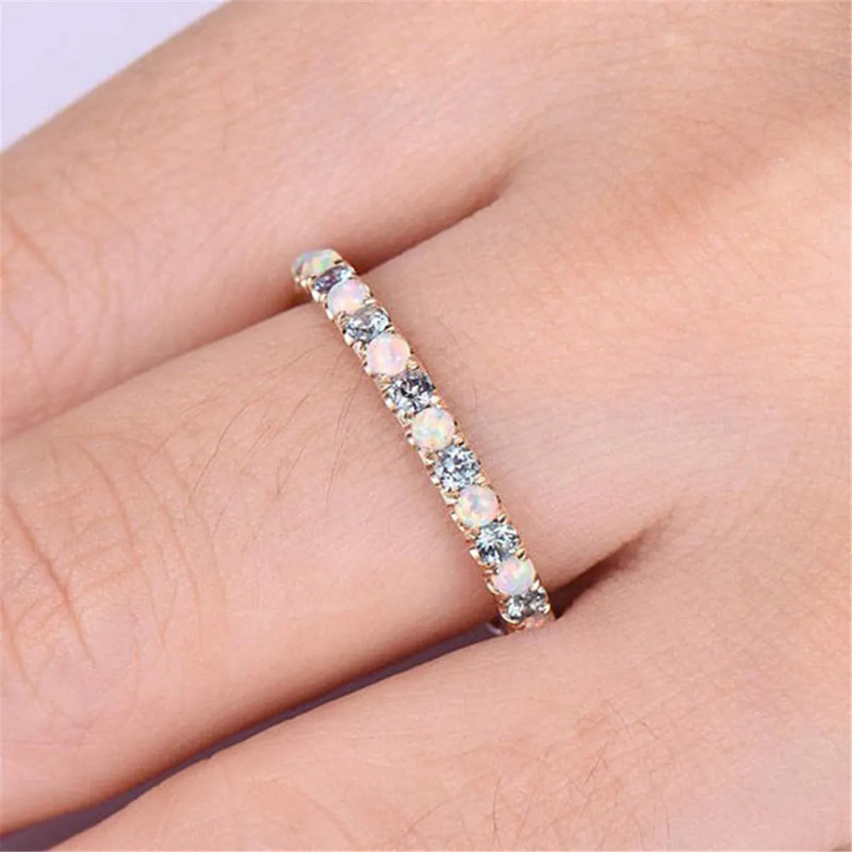 Pink Opal & Cubic Zirconia Ring
