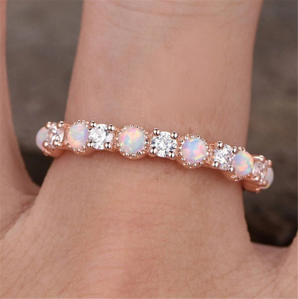 Pink Opal & Cubic Zirconia Ring