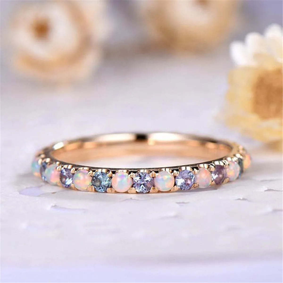 Pink Opal & Cubic Zirconia Ring