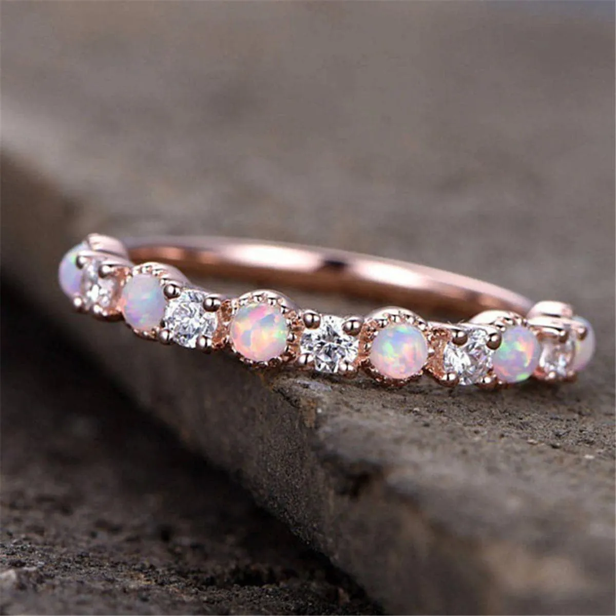 Pink Opal & Cubic Zirconia Ring