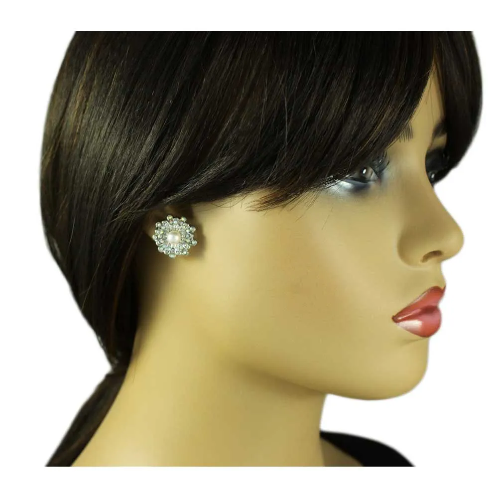 Pink Pearl with AB Crystals Pierced Earring - PRE612