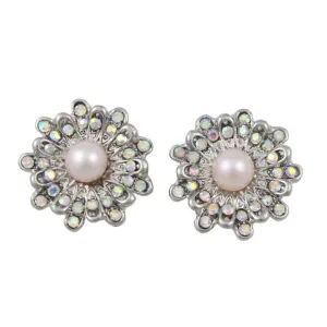 Pink Pearl with AB Crystals Pierced Earring - PRE612