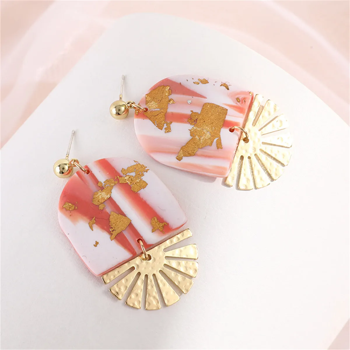 Pink Resin & 18K Gold-Plated Botanical Drop Earrings