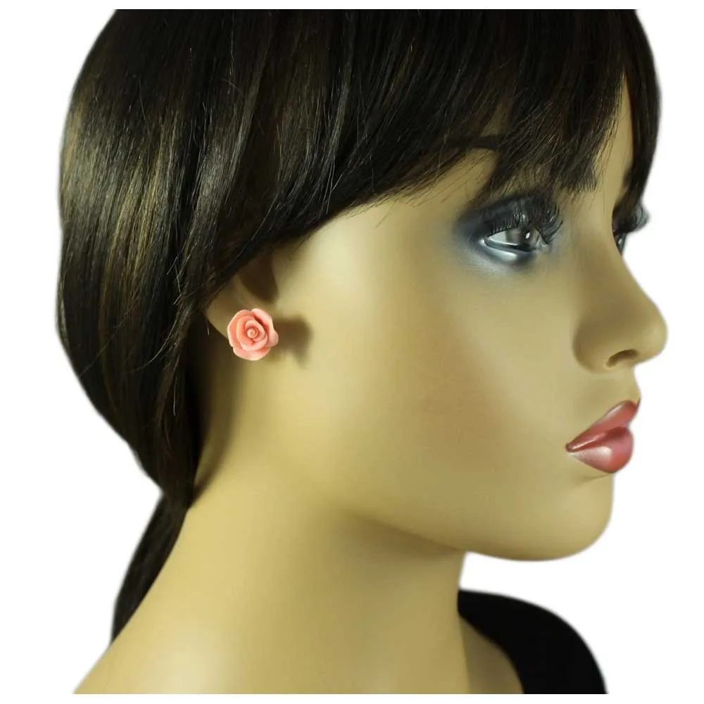 Pink Resin Rose Stud Pierced Earring - FE601PK