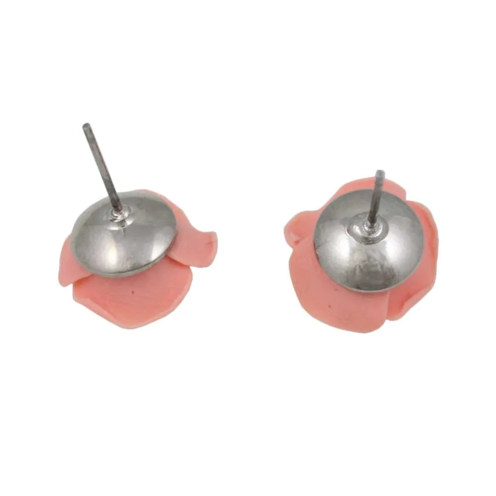 Pink Resin Rose Stud Pierced Earring - FE601PK