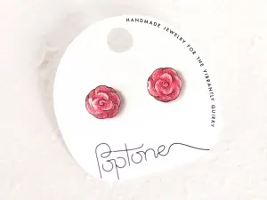 Pink Rose Flower Stud Earrings