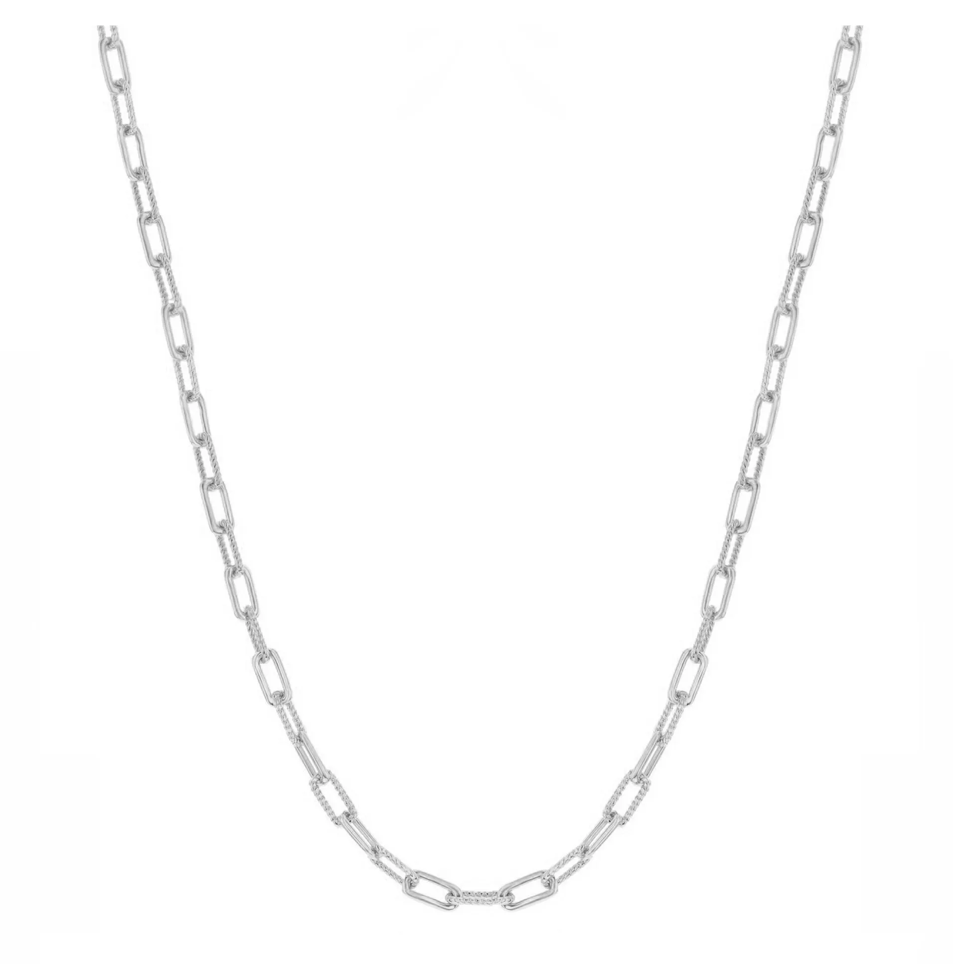 Polished and Rope Link Paperclip Necklace