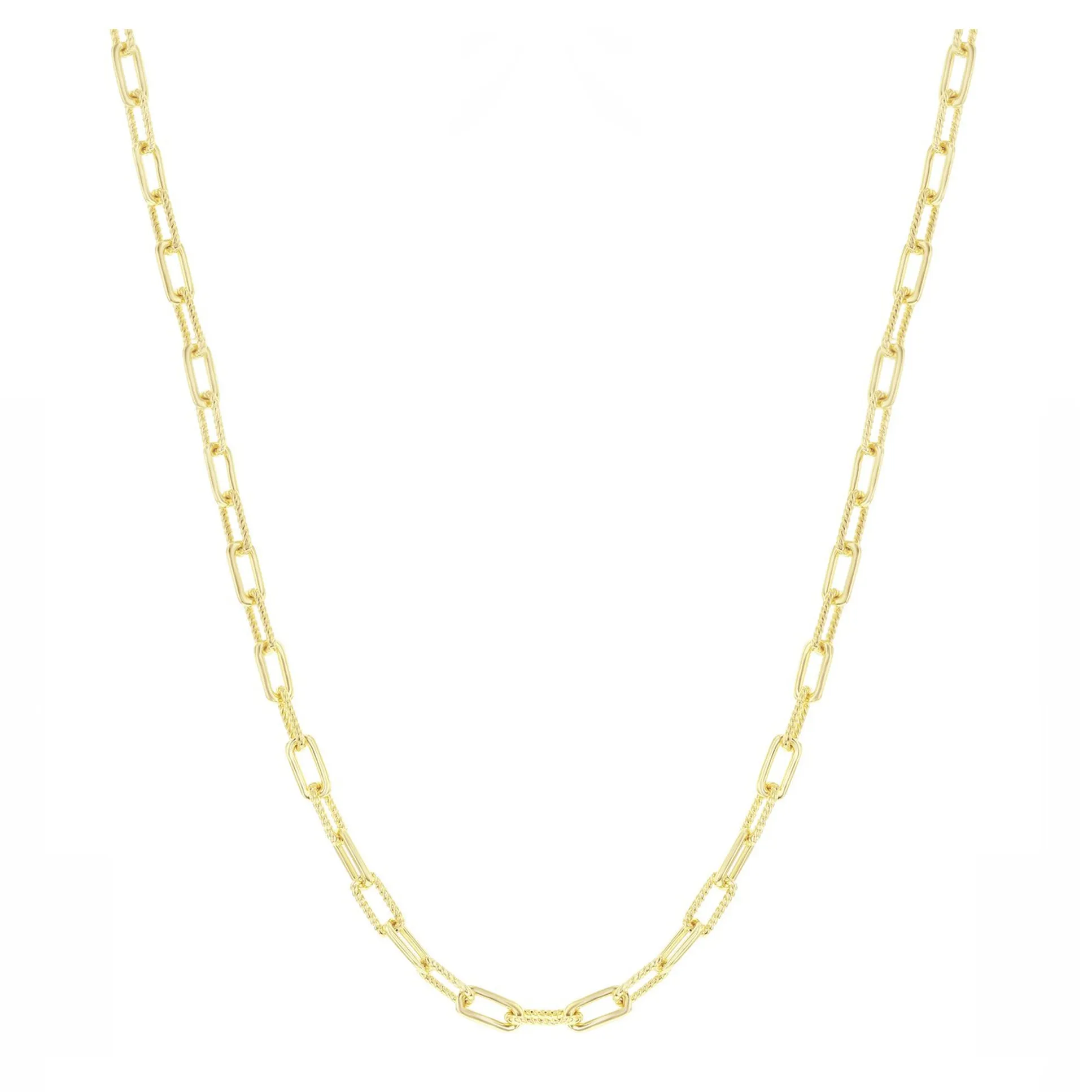 Polished and Rope Link Paperclip Necklace