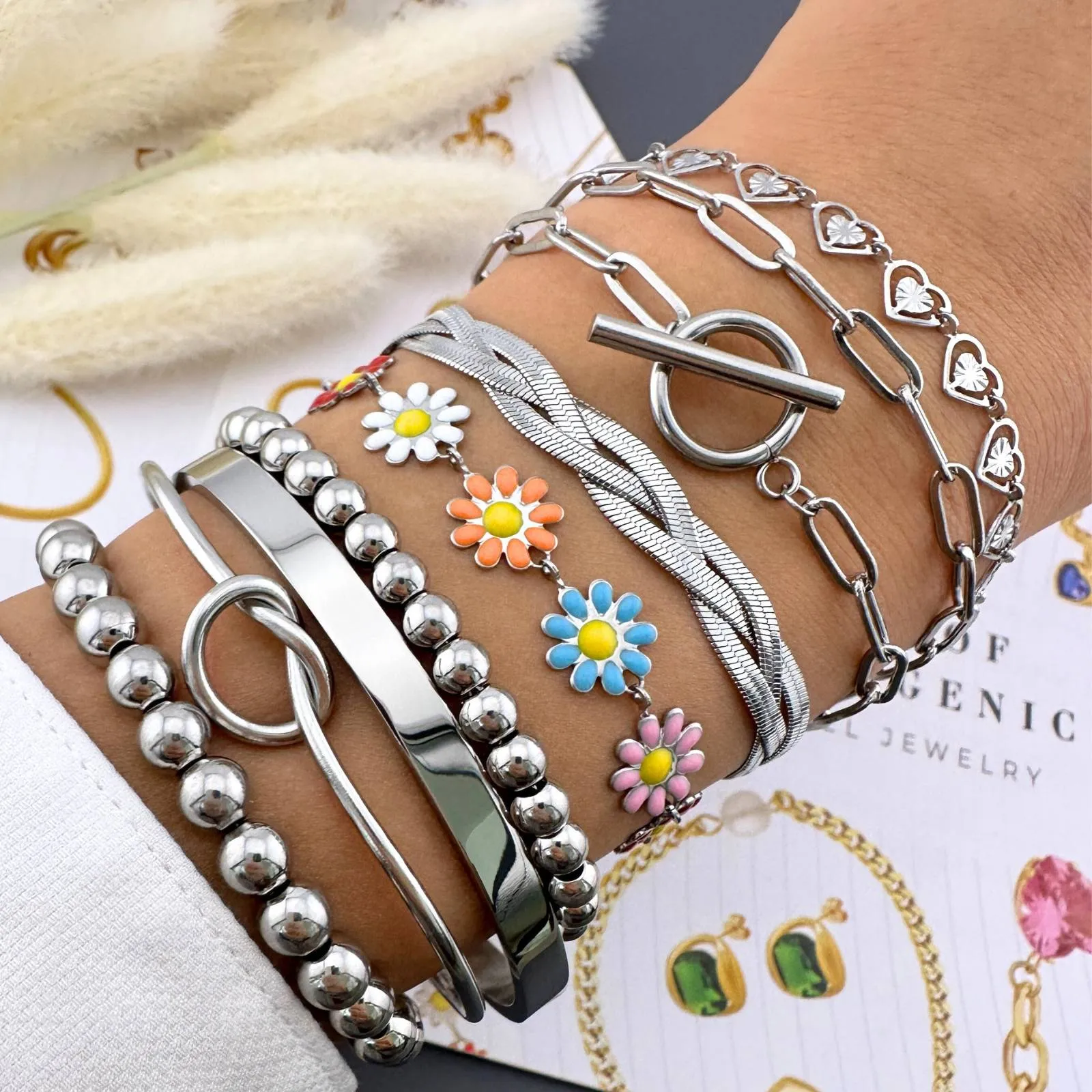 Polished Bead Stretch Bracelet – Stainless Steel