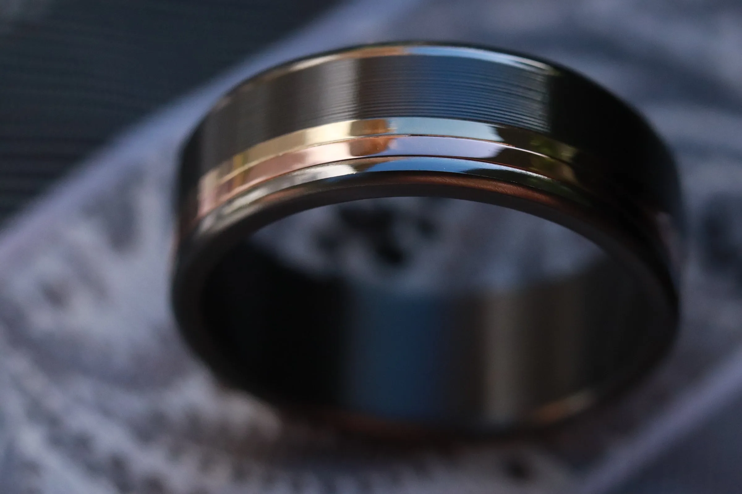 Polished Black Zirconium 14k or 18k customizable ring mens wedding bands Gold rings