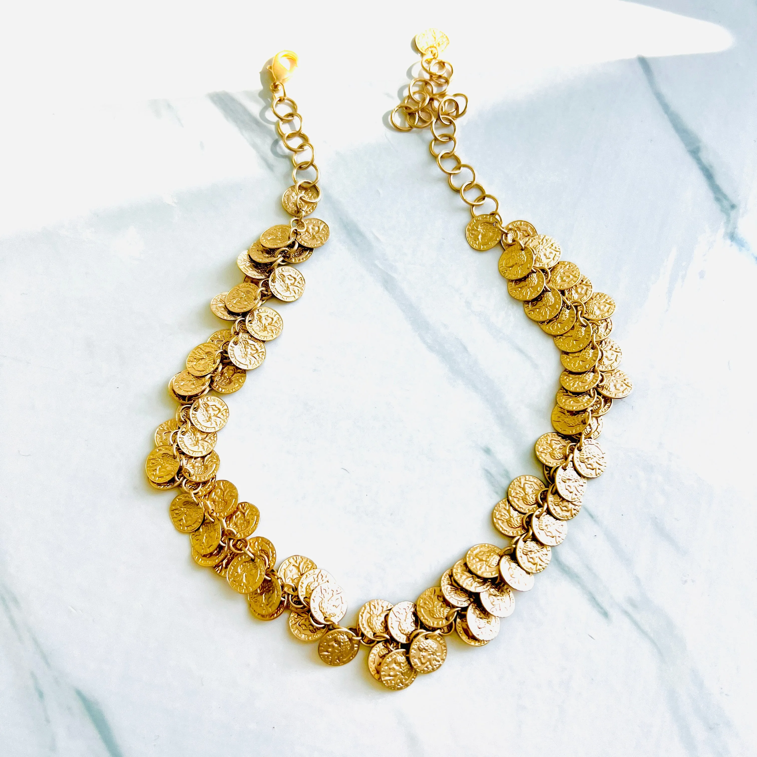 Pompeii Matte Gold Mini Roman Coin Necklace Single or Double Strand