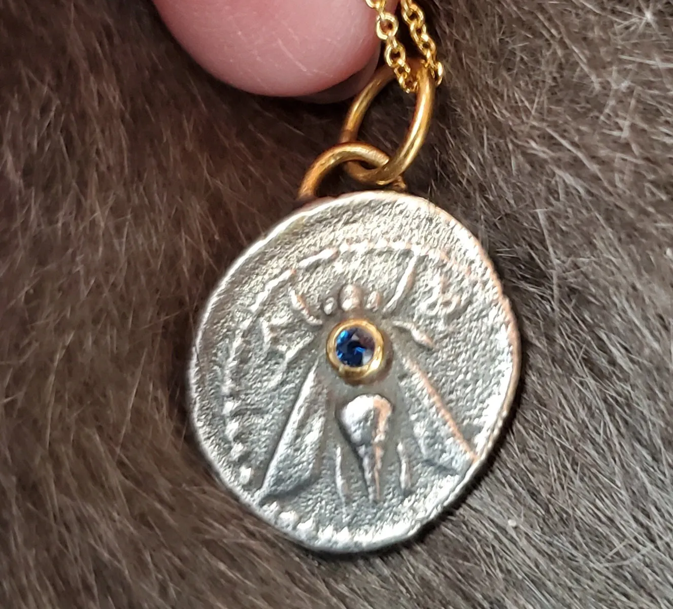 Prehistoric Works Oxidized sterling silver & Sapphire Ephesus Coin