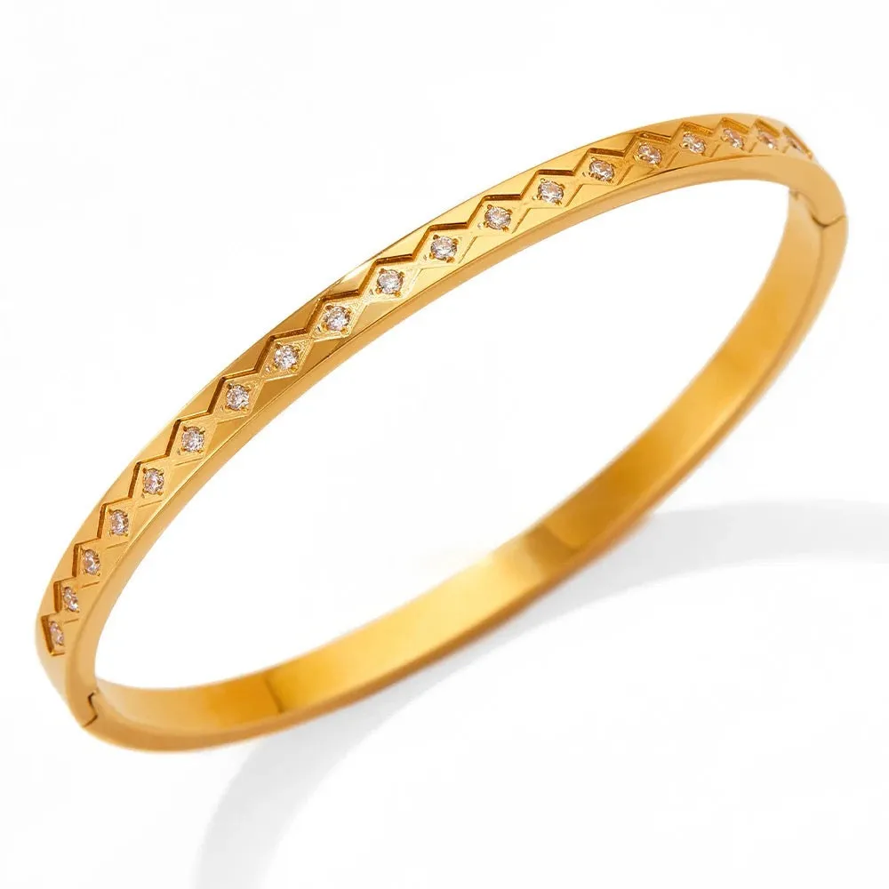 Pretty Diamonds Classic Style Geometric Stainless Steel Plating Inlay Zircon Bangle