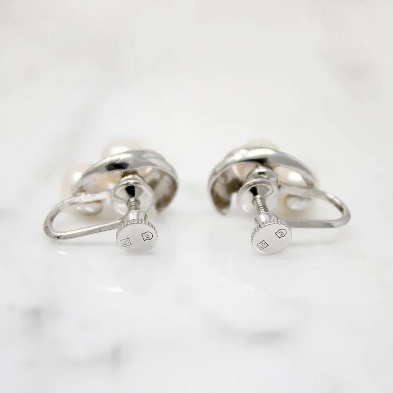 Pretty Mid Century Mikimoto Pearl & Sterling Earrings