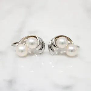 Pretty Mid Century Mikimoto Pearl & Sterling Earrings
