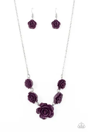 PRIMROSE and Pretty - Purple - Resin Rose Flower Paparazzi Short Necklace