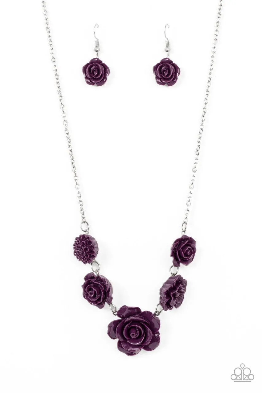 PRIMROSE and Pretty - Purple - Resin Rose Flower Paparazzi Short Necklace