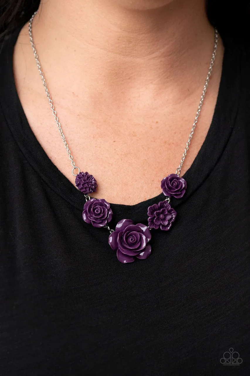 PRIMROSE and Pretty - Purple - Resin Rose Flower Paparazzi Short Necklace