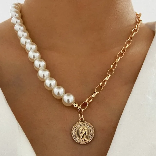 Punk Gold Portrait Coin Pendant Necklace For Women Cuban Multilayered Chunky Thick Chain Choker Necklaces Gothtic Jewelry