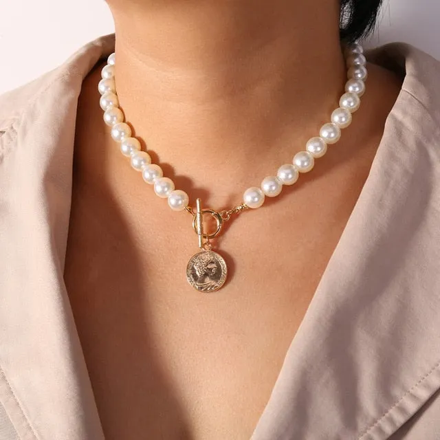 Punk Gold Portrait Coin Pendant Necklace For Women Cuban Multilayered Chunky Thick Chain Choker Necklaces Gothtic Jewelry
