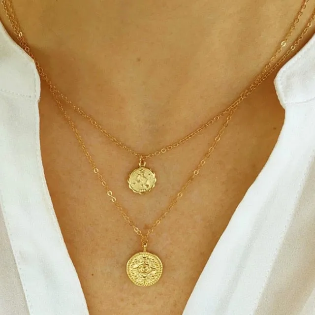 Punk Gold Portrait Coin Pendant Necklace For Women Cuban Multilayered Chunky Thick Chain Choker Necklaces Gothtic Jewelry