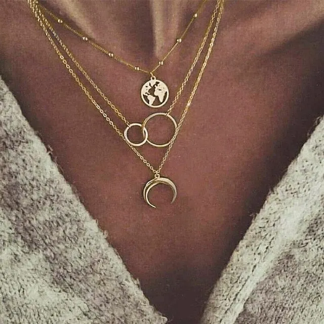 Punk Gold Portrait Coin Pendant Necklace For Women Cuban Multilayered Chunky Thick Chain Choker Necklaces Gothtic Jewelry