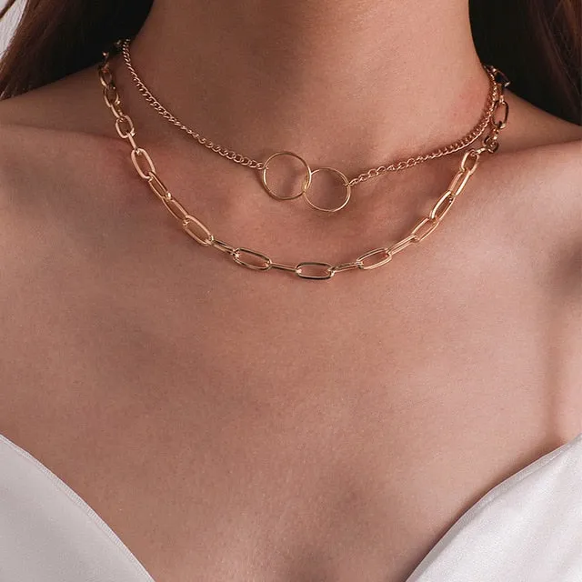 Punk Gold Portrait Coin Pendant Necklace For Women Cuban Multilayered Chunky Thick Chain Choker Necklaces Gothtic Jewelry