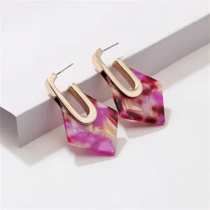 Purple & 18K Gold-Plated Marbled Geometric Huggie Earrings