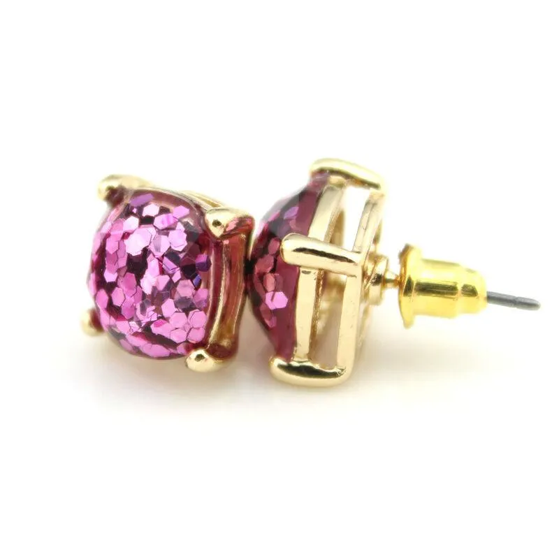 Purple Glitter Gold Tone Earrings