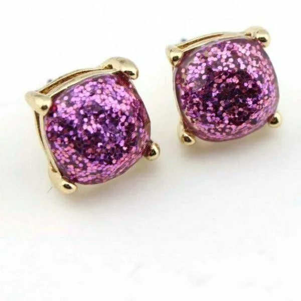 Purple Glitter Gold Tone Earrings