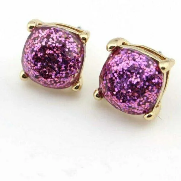 Purple Glitter Gold Tone Earrings