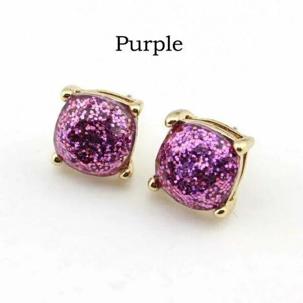 Purple Glitter Gold Tone Earrings