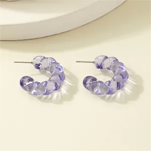 Purple Resin & Silver-Plated Twine Huggie Earrings
