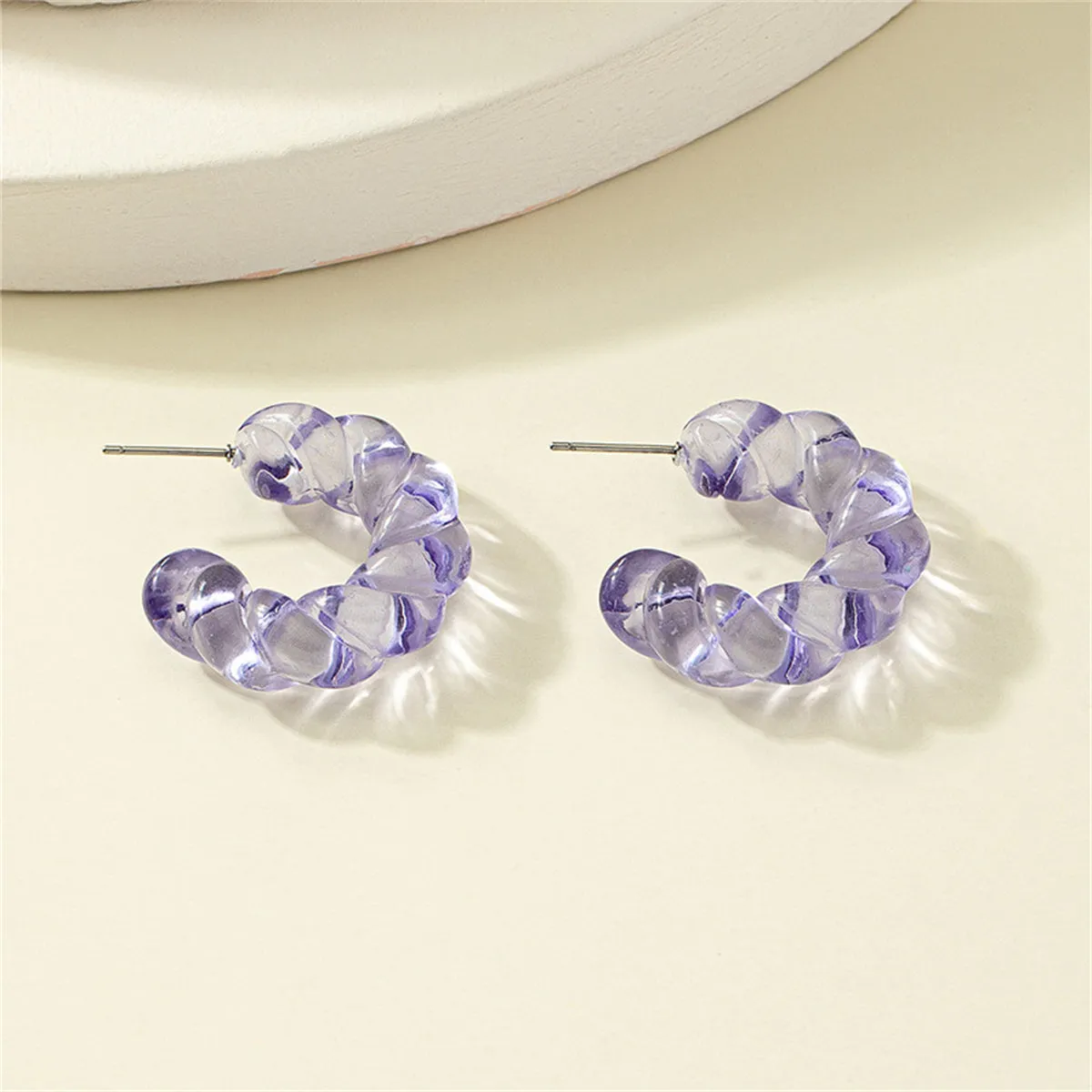 Purple Resin & Silver-Plated Twine Huggie Earrings