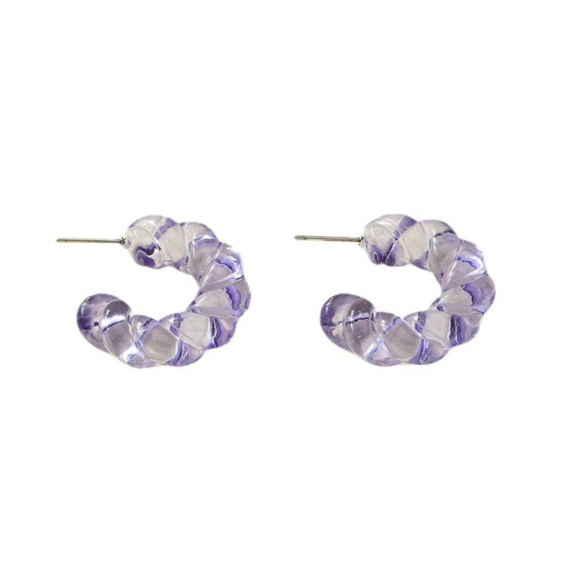 Purple Resin & Silver-Plated Twine Huggie Earrings