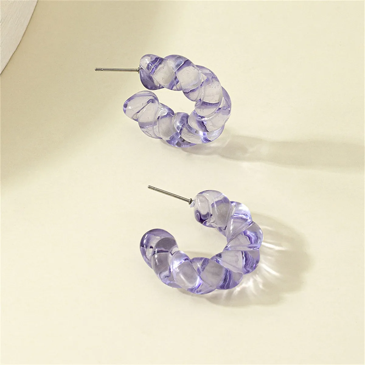 Purple Resin & Silver-Plated Twine Huggie Earrings