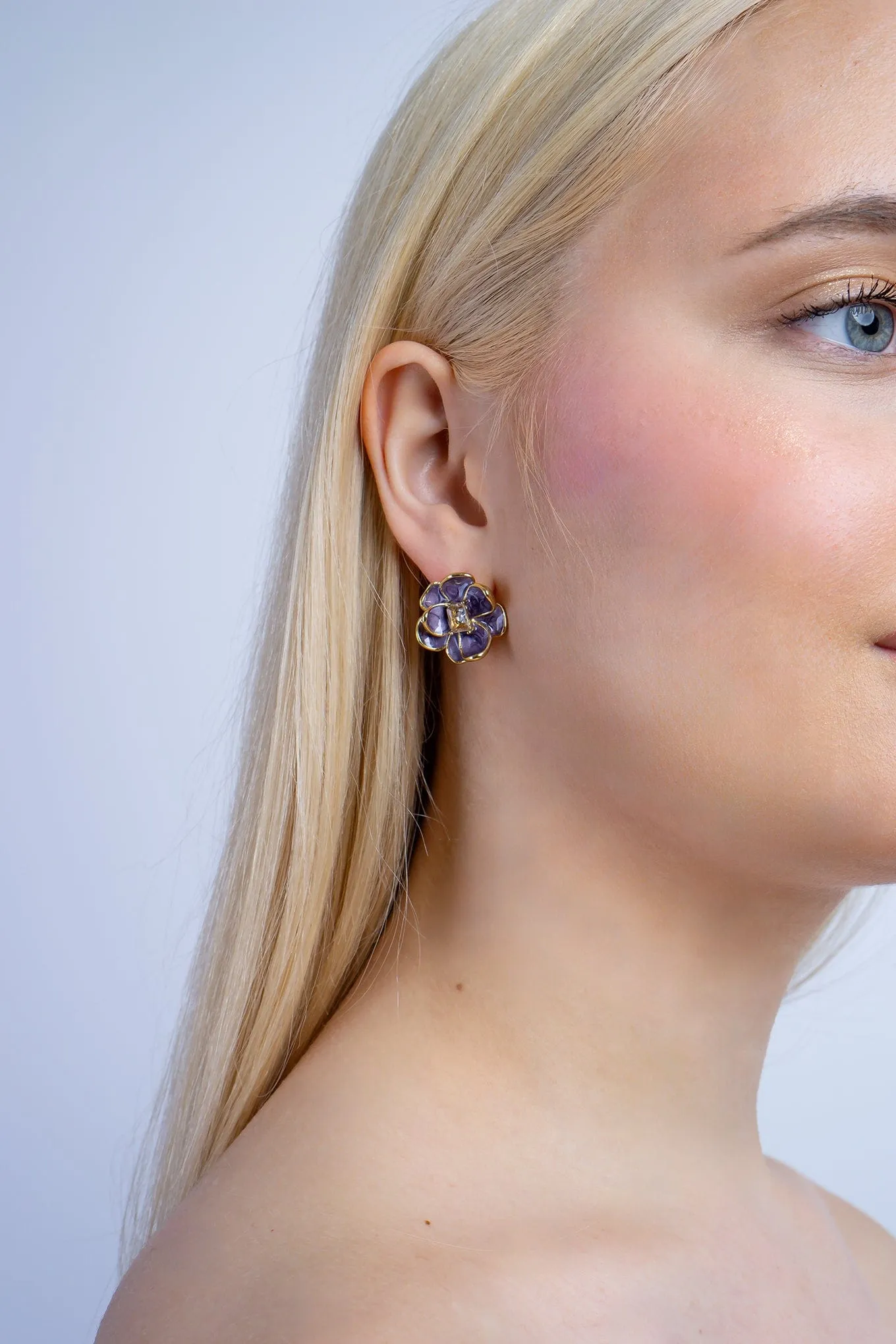Purple Resin Flower Earrings