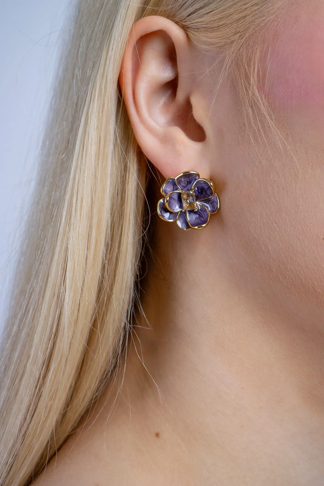 Purple Resin Flower Earrings
