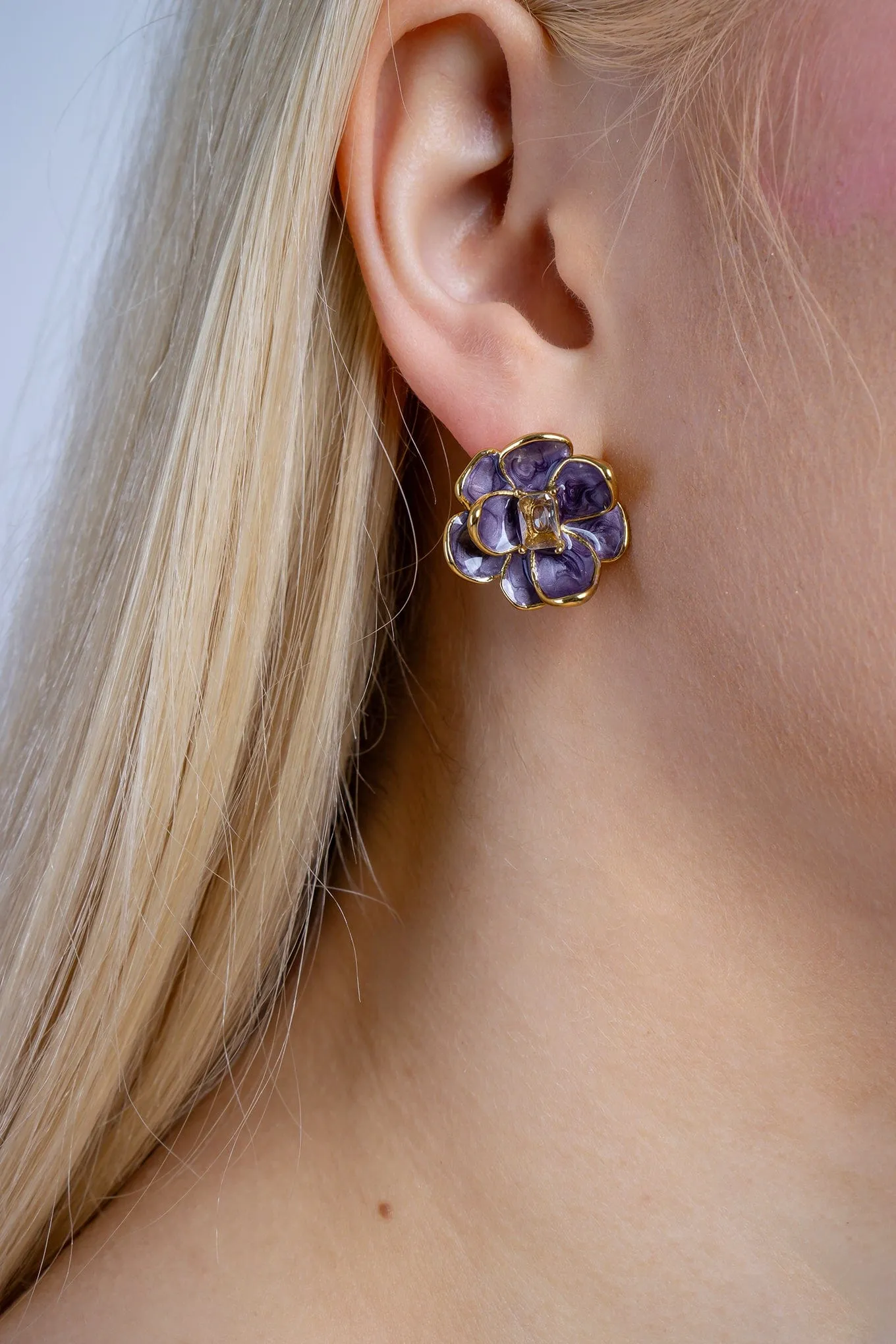Purple Resin Flower Earrings