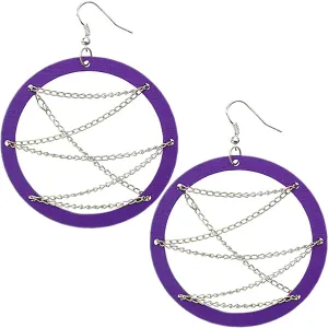 Purple Wooden Zigzag Chain Hoop Earrings