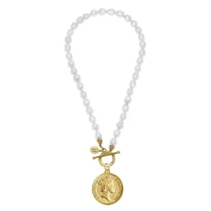 Queen Elizabeth Coin Necklace, Pearls